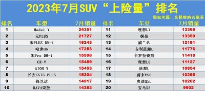 ​7月SUV销量榜公布（含进口）：1-439名，哈弗H6稳居前5，逍客第40