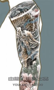 ​以纹身的方式呈现传统神兽麒麟--花臂麒麟纹身设计